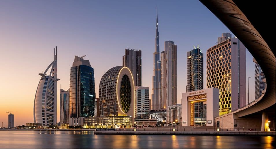 Dubai Business Bay skyline at dusk